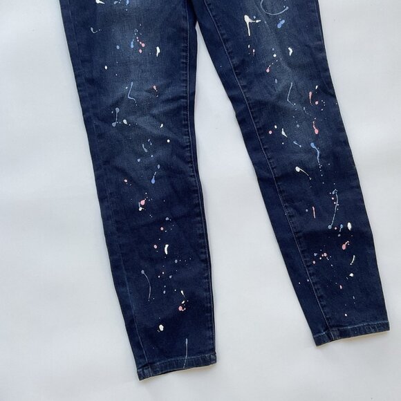 Guess Women’s High Rise Skinny Jeans Painted Splitter Details In Blue Size 28 - Picture 2 of 13